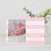 Faire-part Rayure rose et blanc - Annonce de naissance (Debout devant)