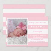 Faire-part Rayure rose et blanc - Annonce de naissance (Devant / Derrière)