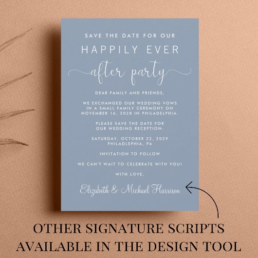 Faire-part Réception de mariage Dusty Blue Enregistrer la dat