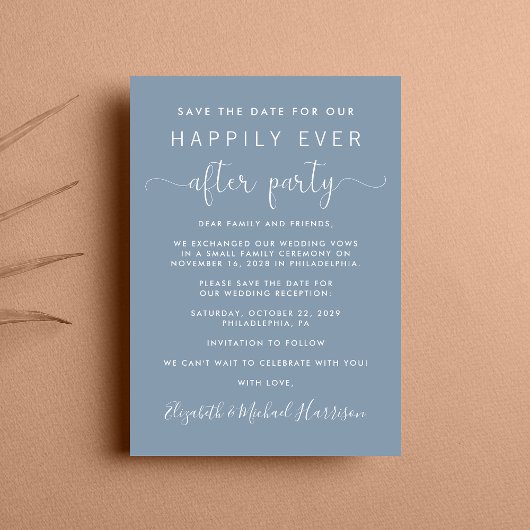 Faire-part Réception de mariage Dusty Blue Enregistrer la dat