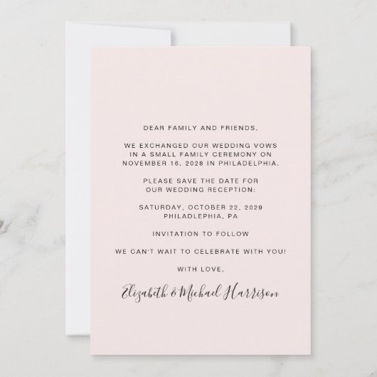 Faire-part Réception de mariage rose de photo chic Enregistre (Dos)