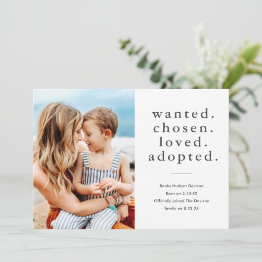 Faire-part Recherché Choisi aimé Adopté Adopté Minimal Photo  (Debout devant)