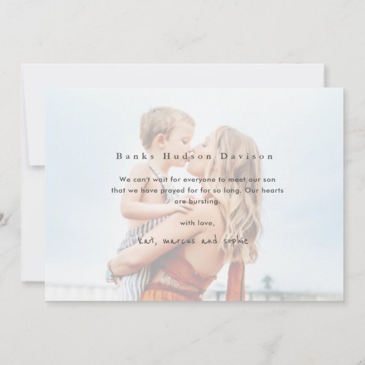 Faire-part Recherché Choisi aimé Adopté Adopté Minimal Photo  (Dos)