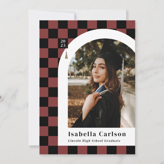 Faire-part Red À damiers Arch Unique Photo Graduation (Devant)