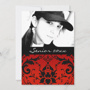 Faire-part Red and Black Damask Senior Class of 20xx Grad