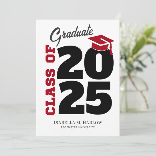 Faire-part Red Black Retro University College Graduation (Debout devant)