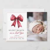 Faire-part Red Bow Silent Nights Christmas Photo Baby Birth (Devant)