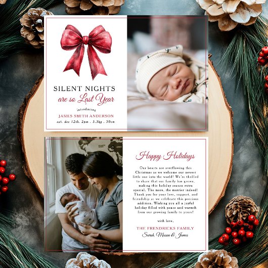 Faire-part Red Bow Silent Nights Christmas Photo Baby Birth