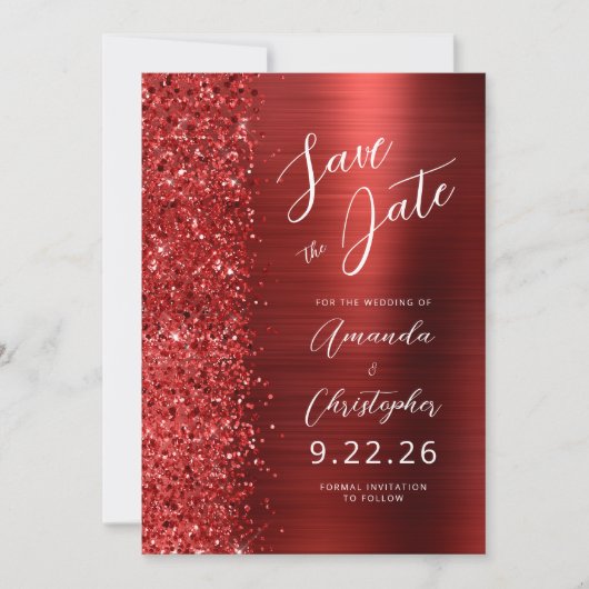 Faire-part Red Brushed Metal Script Save the Date (Devant)