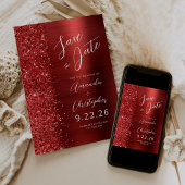 Faire-part Red Brushed Metal Script Save the Date