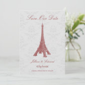 Faire-part Red Eiffel Tower Damask Enregistrer La Date Annonc (Debout devant)