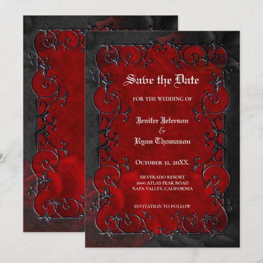 Faire-part Red Gothic halloween wedding save the date (Devant / Derrière)