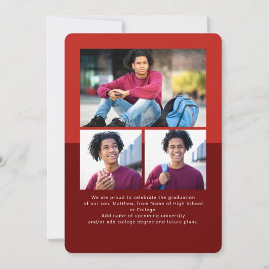 Faire-part Red Graduation 4 Photo Bold Arch Script Moderne (Dos)