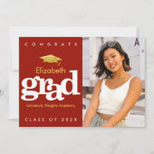 Faire-part Red graduation photo or casquette moderne audace t (Devant)