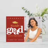 Faire-part Red graduation photo or casquette moderne audace t (Debout devant)