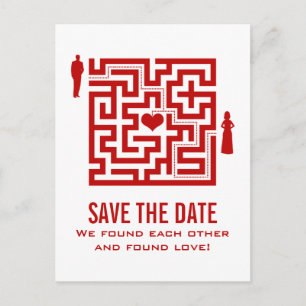Faire-part Red Love Maze Enregistrer la date Carte postale