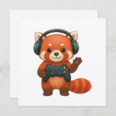 Faire-part Red Panda Gamer, contrôleur de jeu et casques (Devant / Derrière)