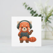 Faire-part Red Panda Gamer, contrôleur de jeu et casques (Debout devant)