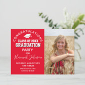 Faire-part Red Script High School Class 2021 Graduation (Debout devant)