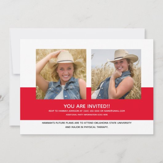 Faire-part Red Script High School Class 2021 Graduation (Dos)