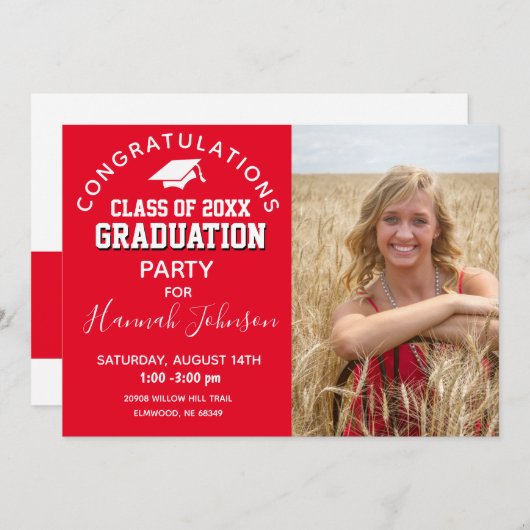 Faire-part Red Script High School Class 2021 Graduation (Devant / Derrière)