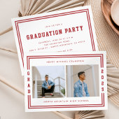 Faire-part Red Striped Two Photo Graduation Party