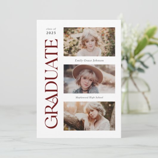 Faire-part Red Trendy Serif Multiples Diplôme Photo (Debout devant)