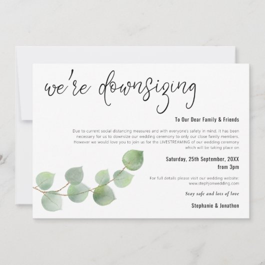 Faire-part Réduction de mariage Script Élégant Eucalyptus (Devant)