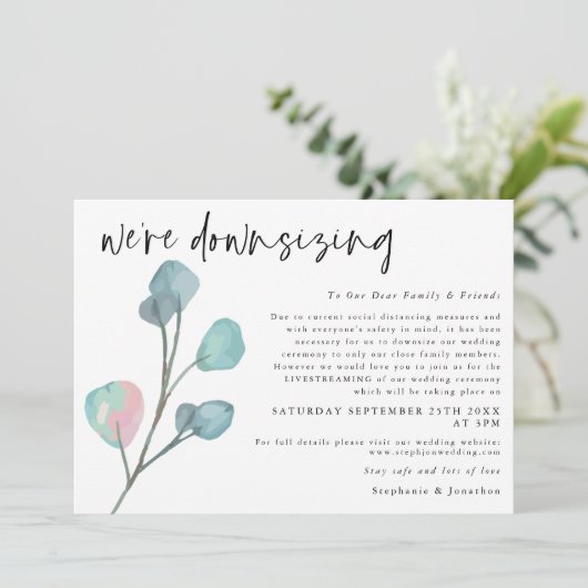 Faire-part Réduction de mariage Script Eucalyptus Moderne (Debout devant)