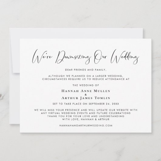 Faire-part Réduire la taille de notre mariage - Calligraphie  (Devant)