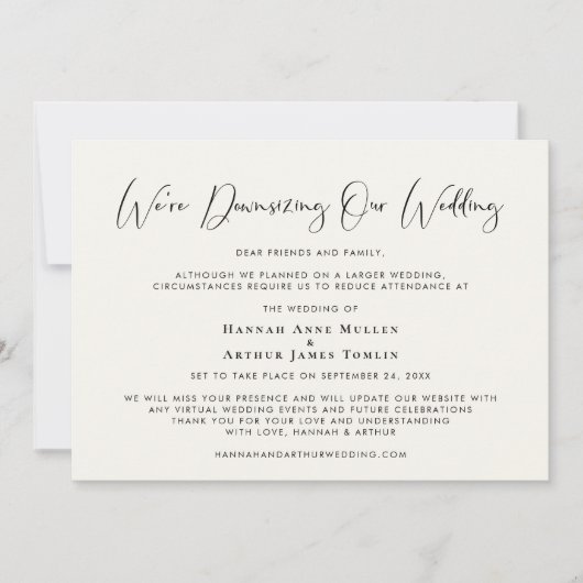 Faire-part Réduire la taille de notre mariage Élégante callig (Devant)