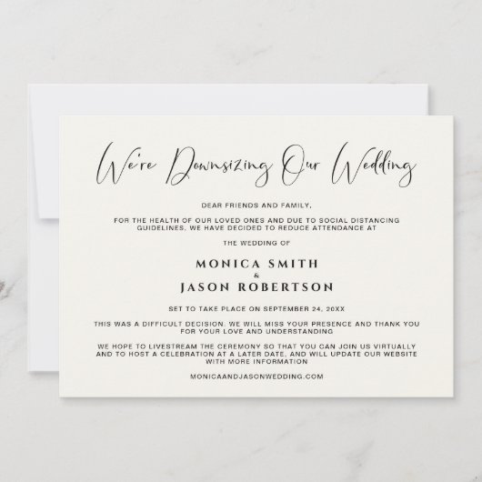 Faire-part Réduire la taille de notre mariage Élégante callig (Devant)
