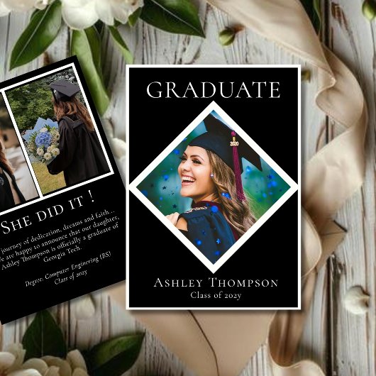 Faire-part Refined Black & White Graduation Photo