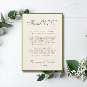 Faire-part Remerciement de mariage Olive Green Champagne Old
