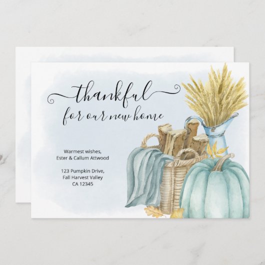 Faire-part Remerciements à New Home Rustic Citrouille Moving (Devant / Derrière)
