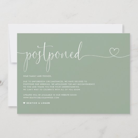 Faire-part Remise du Mariage vert Sage Script Dainty (Devant)