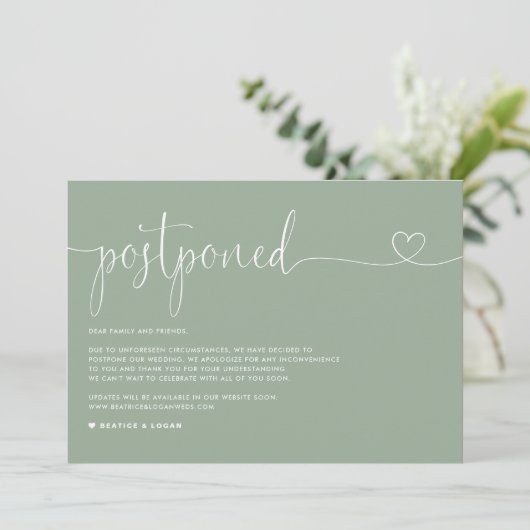 Faire-part Remise du Mariage vert Sage Script Dainty (Debout devant)