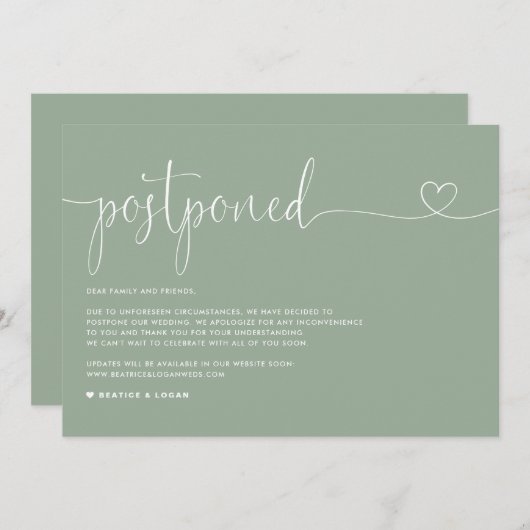 Faire-part Remise du Mariage vert Sage Script Dainty (Devant / Derrière)