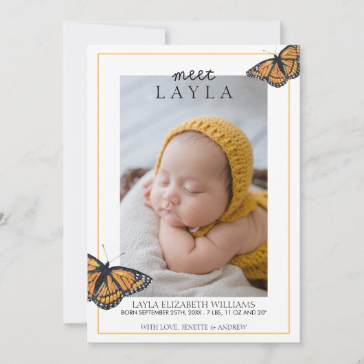 Faire-part Rencontrez Bébé Papillon Naissance (Devant)