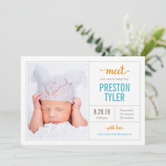 Faire-part RENCONTREZ-LE Annonces de naissance modernes (Debout devant)