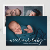 Faire-part Rencontrez notre bébé Collage photo moderne de na (Devant / Derrière)