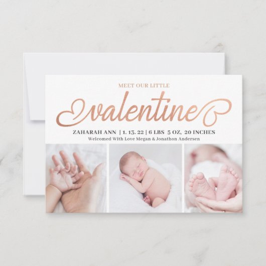 Faire-part Rencontrez notre petit Valentine 3 Photo Naissance (Devant)