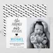 Faire-part Réponse à nos prières Photo Blue Boy Birth (Devant / Derrière)