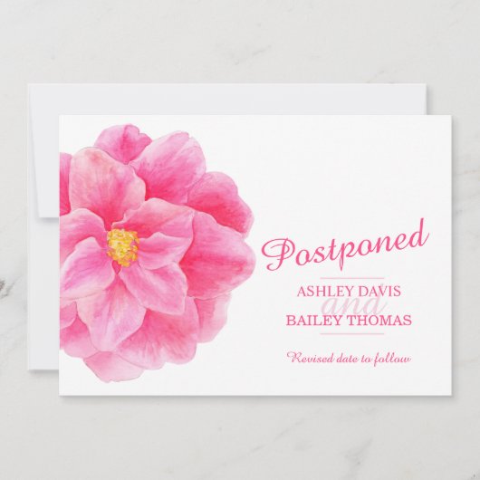 Faire-part Report de camélia rose annulation de mariage (Devant)