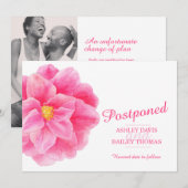 Faire-part Report de camélia rose annulation de mariage (Devant / Derrière)