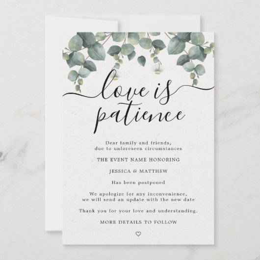 Faire-part Report de Changement de Plans Mariage Eucalyptus (Devant)