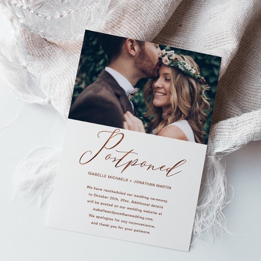 Faire-part Report de date de mariage en faux cuivre Nouvelle 