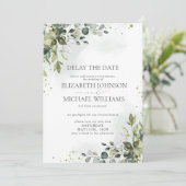 Faire-part Report de date de mariage Eucalyptus Aquarelle (Debout devant)