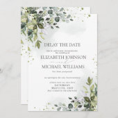 Faire-part Report de date de mariage Eucalyptus Aquarelle (Devant / Derrière)