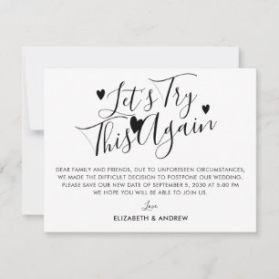 Faire-part Report de mariage Changement de plan Essayons enco